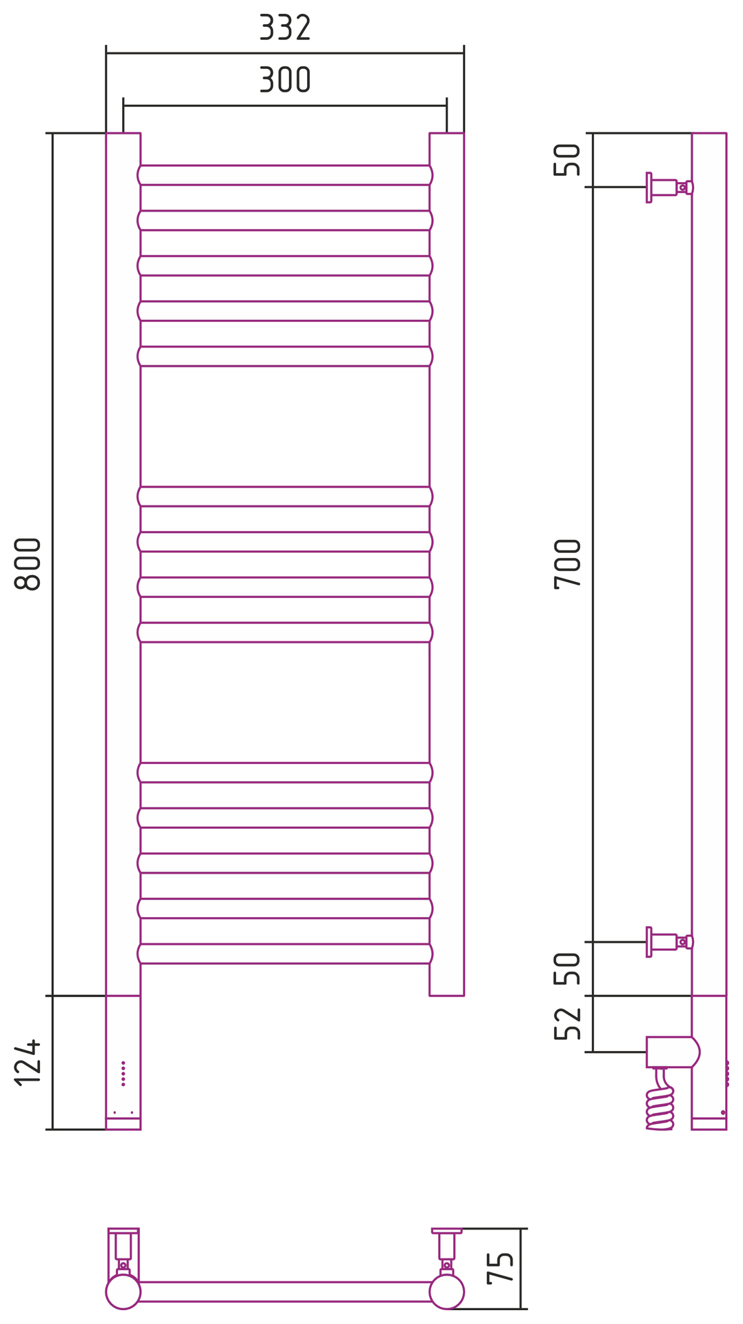 Полотенцесушитель электрический Сунержа Богема 3.0 800x300
