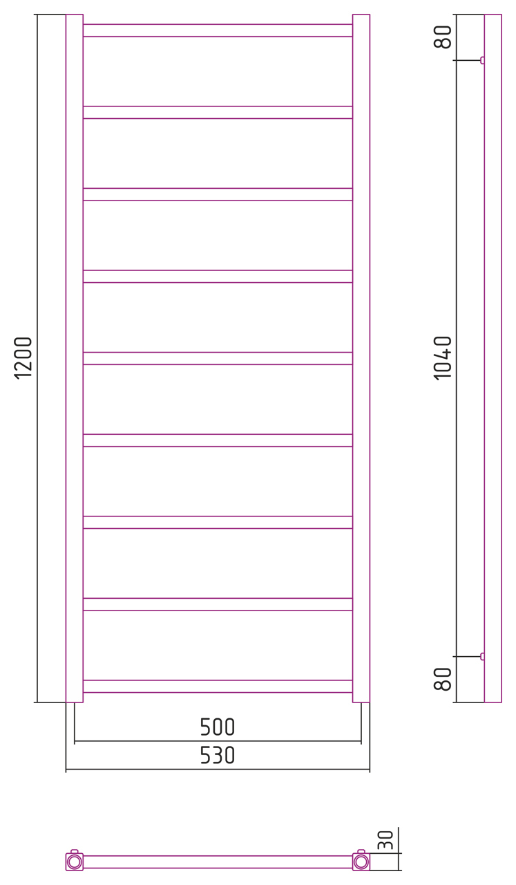 Полотенцесушитель комбинированный Сунержа Драгун-ПРОФИ 1200x500