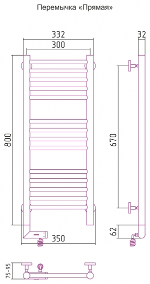 Полотенцесушитель электрический Сунержа Богема 2.0 800x300